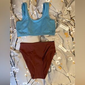 NWT ARQ undies set: fill coverage bra in cornflower, Misha undies in russet